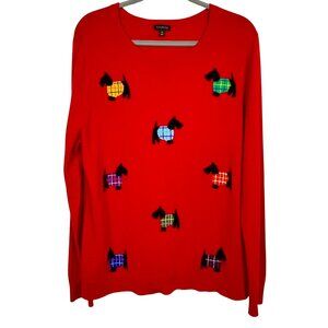 Talbots Cotton/Cashmere Blend Red Crewneck Scottie Dog Pullover Sweater XL